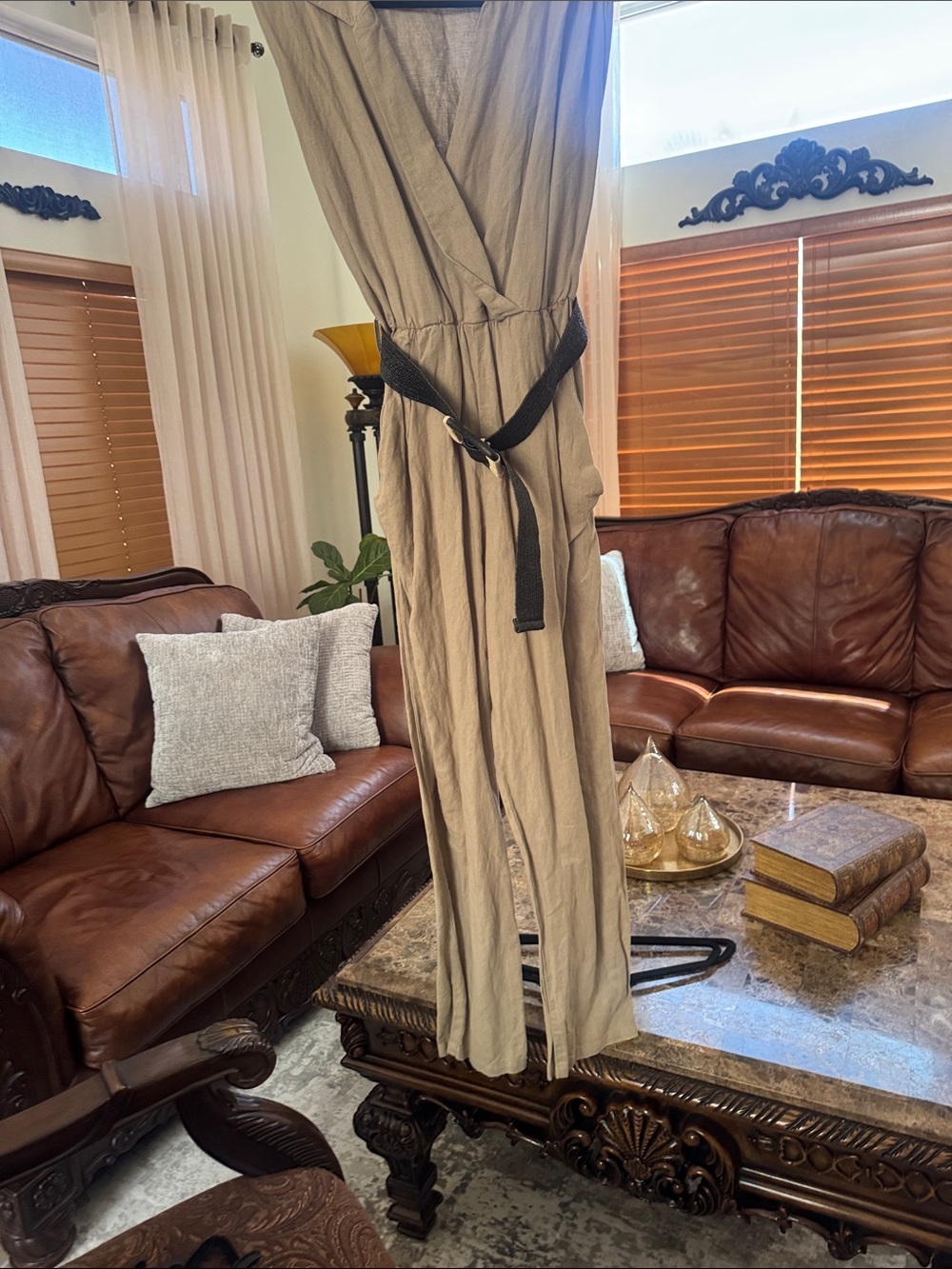 Zara Taupe Curtain Panel with Black Tie